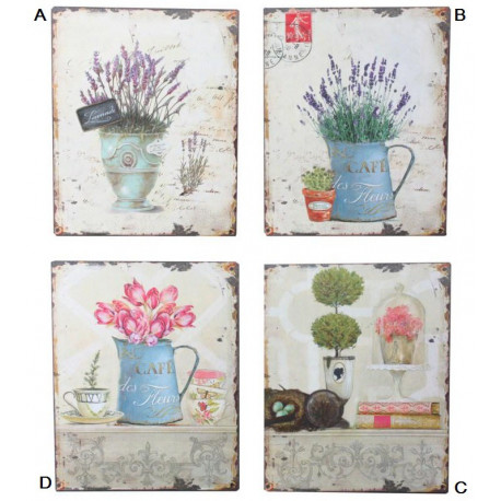 Tableau métal Fleurs dans vase décor rétro 