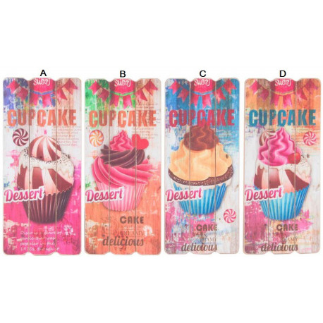 Tableau bois Cupcake - vintage - 34,5 cm