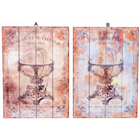 Tableau bois Globe terrestre - rétro - 60 x 44 cm