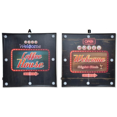 Décoration murale bois Enseigne 8 LEDS - 39 x 39 cm