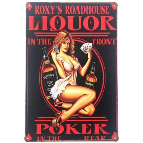 Plaque murale métal pub " Roxy's Roadhouse " - Pin up - Relais routier USA - 30 x 20 cm