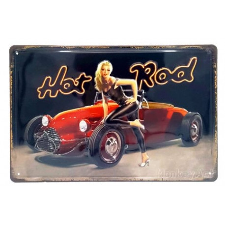 Plaque murale métal relief Voiture - Pin up - vintage - 30 x 20 cm