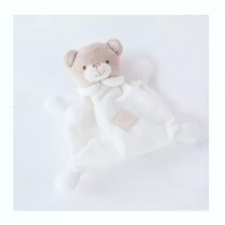 Doudou plat peluche Ourson - bleu rose ou blanc