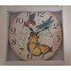 Horloge murale bois Papillon et Libellule - 34 cm